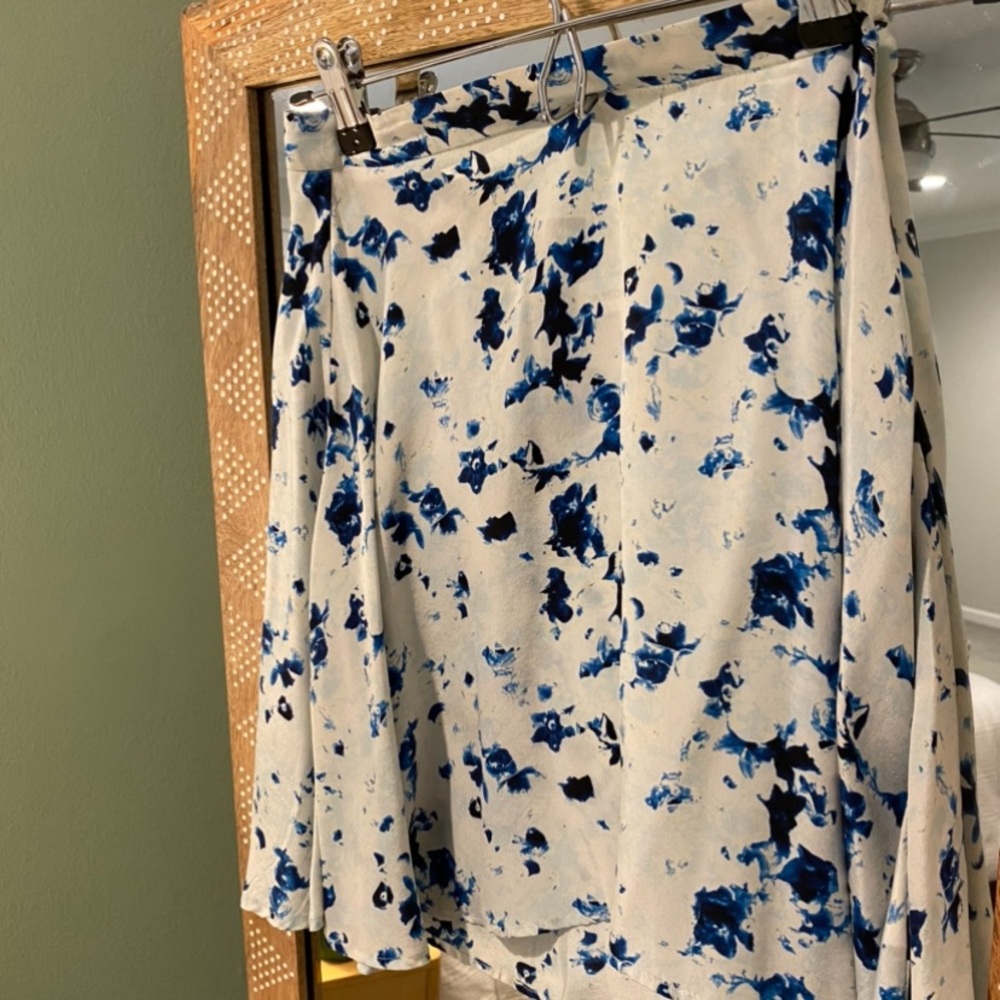 Blue floral silk skirt